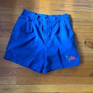 Blue Shorts with American Flag Embroidery